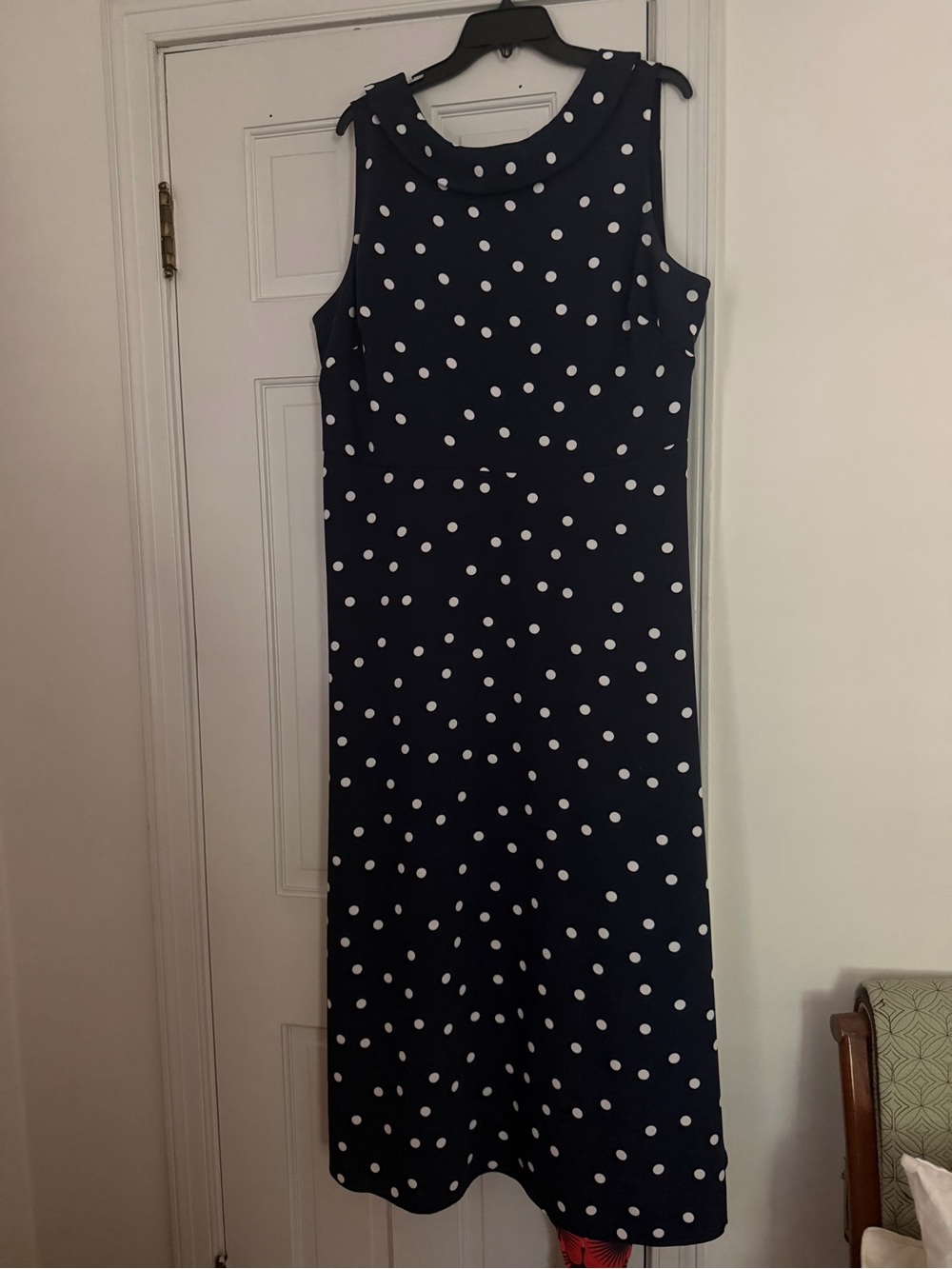 Boden Navy and White Polka Dot Sleeveless Midi Dress